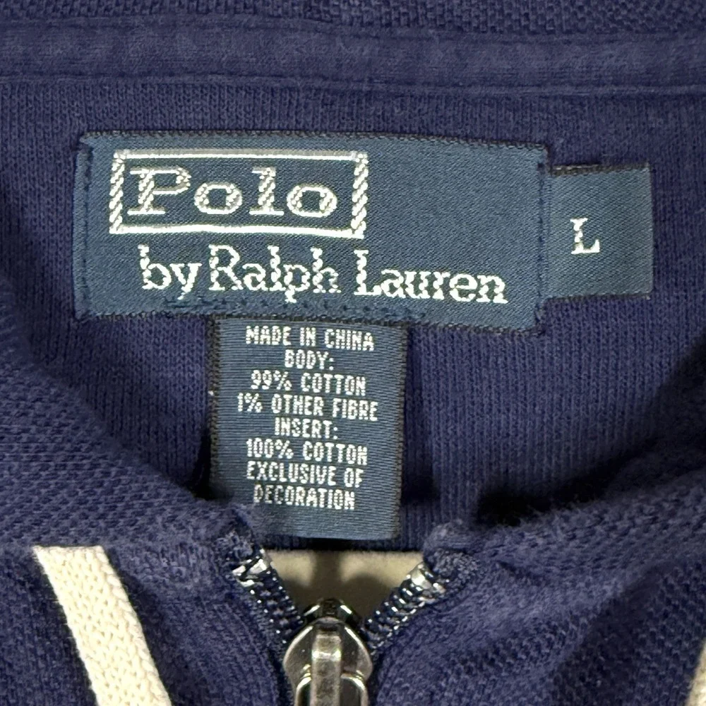 Vintage Polo Ralph Lauren Jacket Mens Large Full Zip Hoodie Pique Knit Pony Logo
